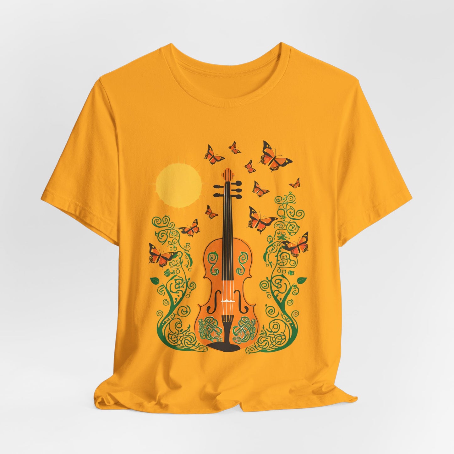 Nature-Inspired Violin Tee, Musical Gift for Music Lovers, Butterfly Graphic Shirt, Spring Outfit, Festival Wear, Unisex Fiddle T-Shirt