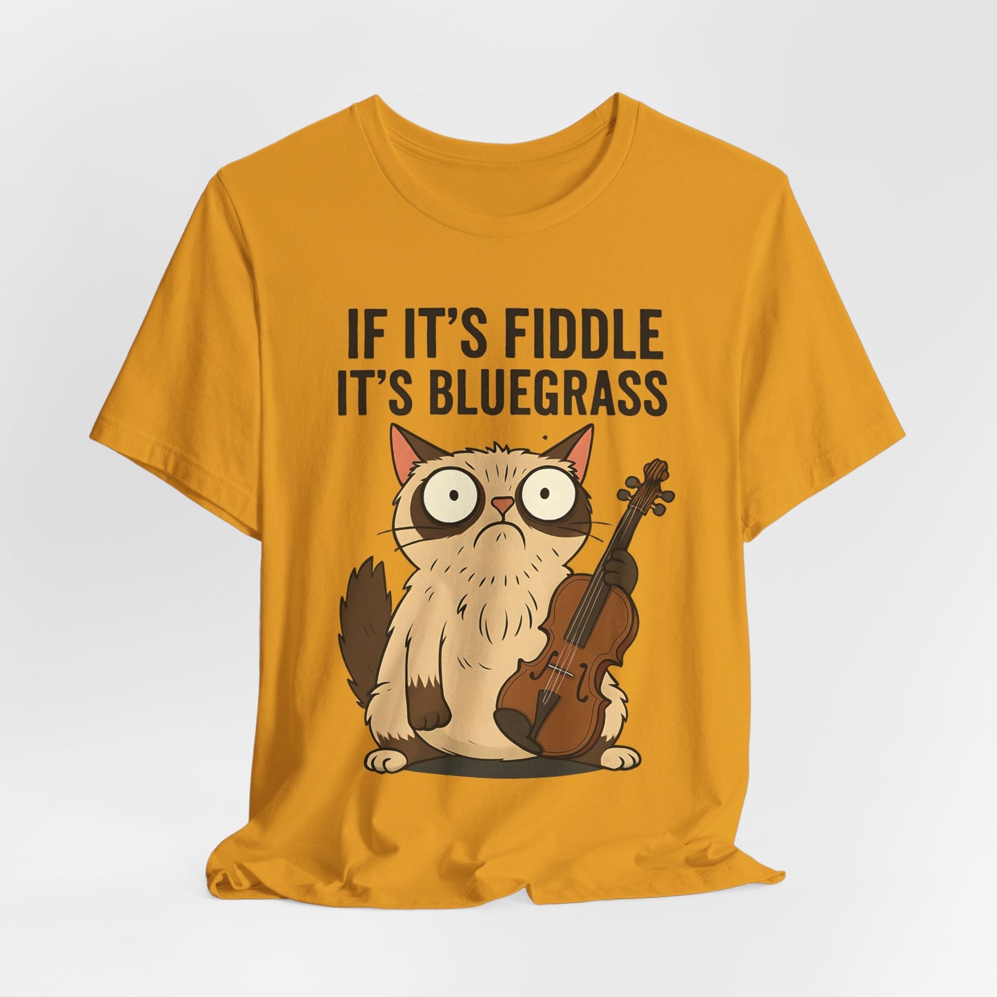 Bluegrass Feline Tee, Funny Cat Shirt, Music Lover Gift, Unisex T-Shirt, Cute Cat Fiddle Top