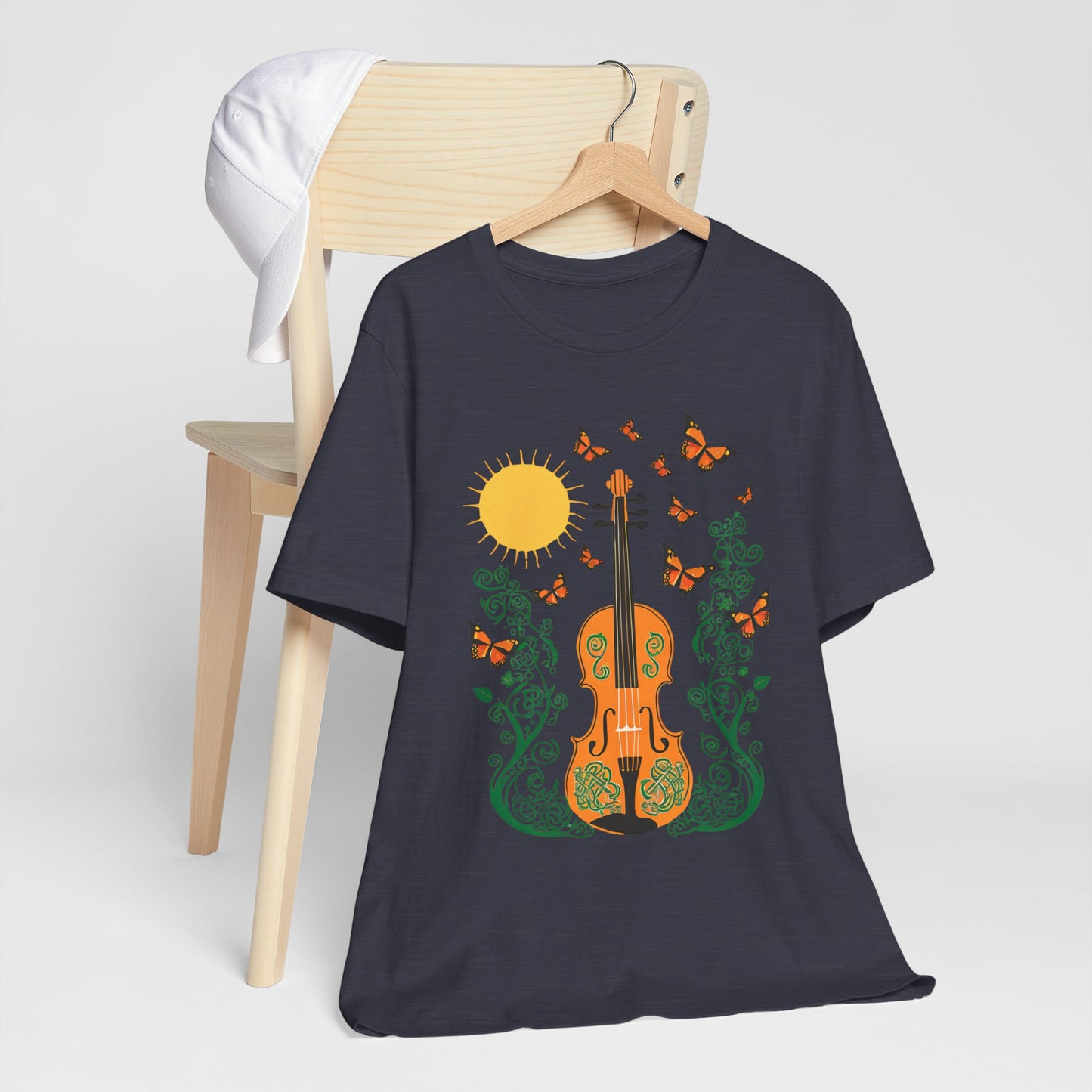 Nature-Inspired Violin Tee, Musical Gift for Music Lovers, Butterfly Graphic Shirt, Spring Outfit, Festival Wear, Unisex Fiddle T-Shirt