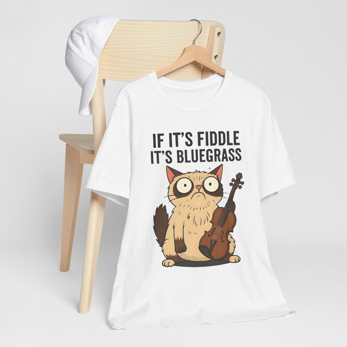 Bluegrass Feline Tee, Funny Cat Shirt, Music Lover Gift, Unisex T-Shirt, Cute Cat Fiddle Top