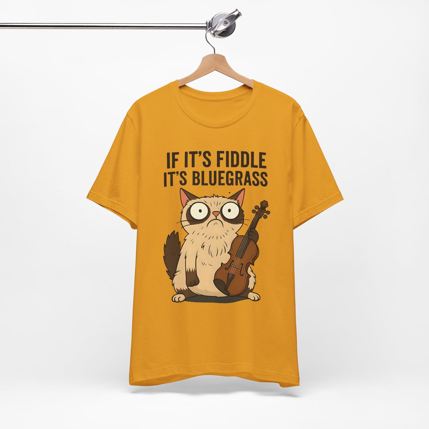 Bluegrass Feline Tee, Funny Cat Shirt, Music Lover Gift, Unisex T-Shirt, Cute Cat Fiddle Top