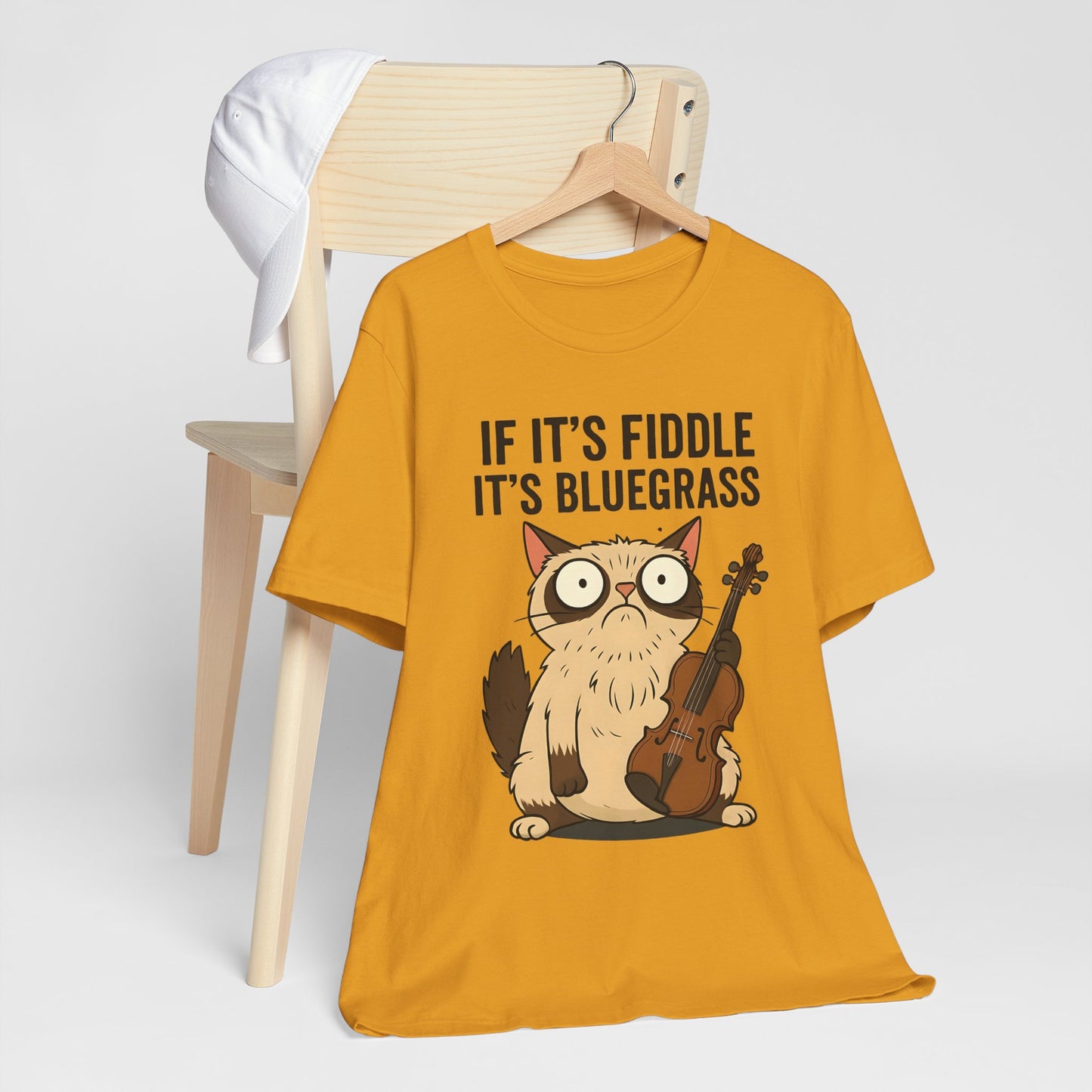 Bluegrass Feline Tee, Funny Cat Shirt, Music Lover Gift, Unisex T-Shirt, Cute Cat Fiddle Top