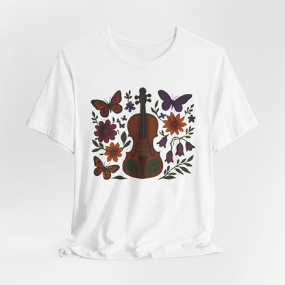 Floral Butterfly Violin Tee - Nature Lover Shirt, Music Gifts, Boho Style Tee, Eco-friendly Fashion, Unisex Short Sleeve Shirt