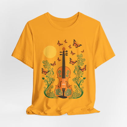 Nature-Inspired Violin Tee, Musical Gift for Music Lovers, Butterfly Graphic Shirt, Spring Outfit, Festival Wear, Unisex Fiddle T-Shirt