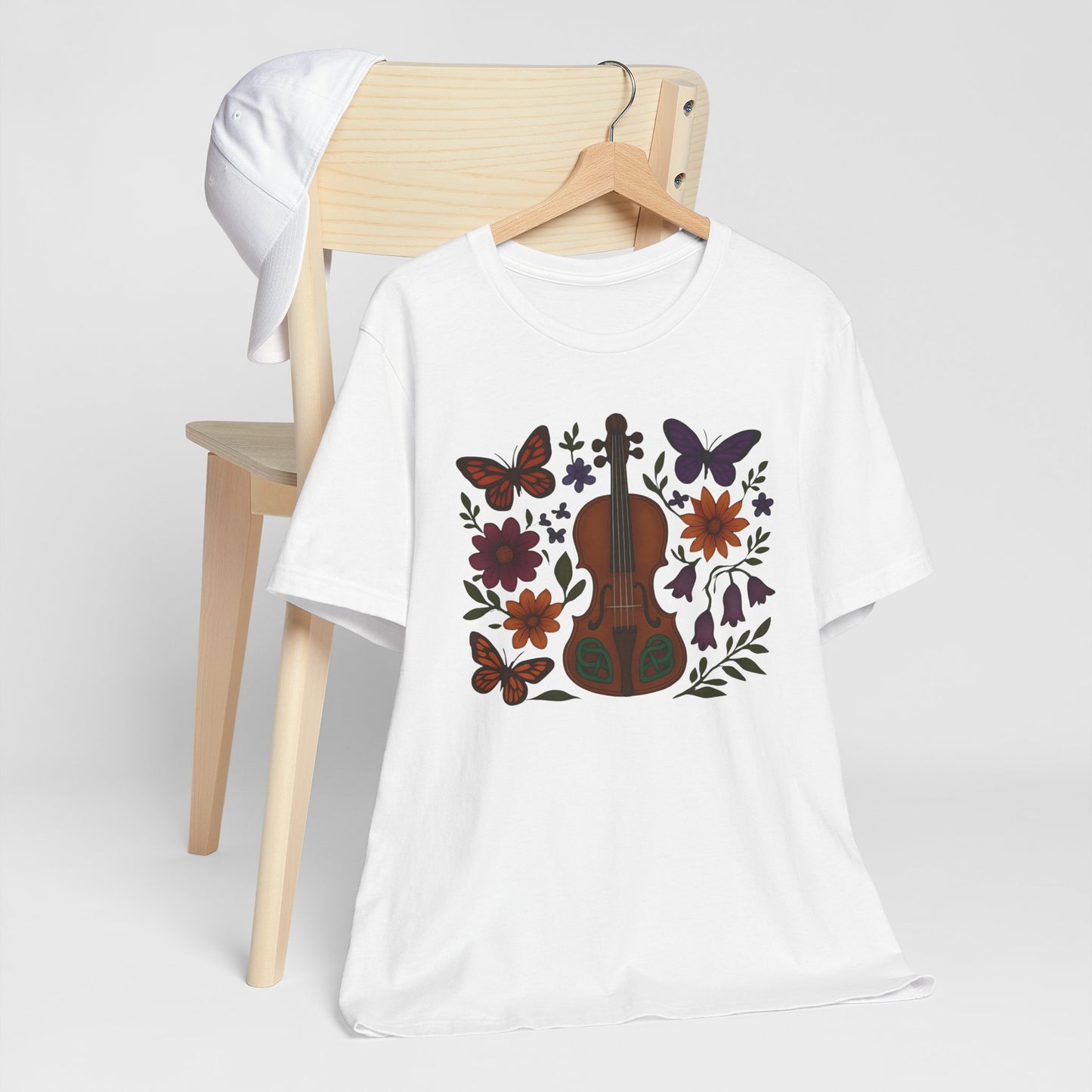 Floral Butterfly Violin Tee - Nature Lover Shirt, Music Gifts, Boho Style Tee, Eco-friendly Fashion, Unisex Short Sleeve Shirt