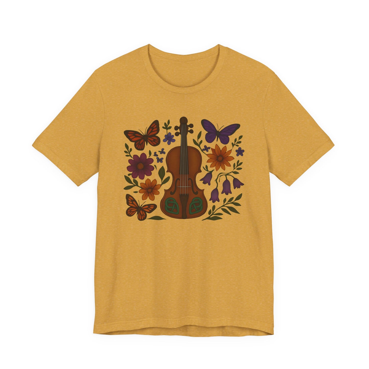 Floral Butterfly Violin Tee - Nature Lover Shirt, Music Gifts, Boho Style Tee, Eco-friendly Fashion, Unisex Short Sleeve Shirt