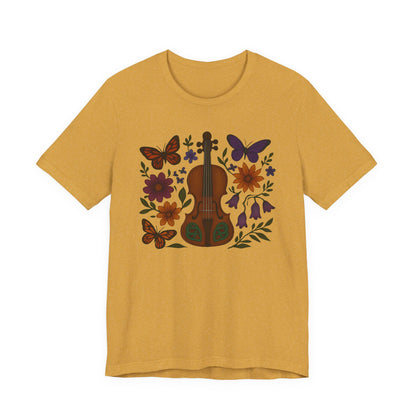 Floral Butterfly Violin Tee - Nature Lover Shirt, Music Gifts, Boho Style Tee, Eco-friendly Fashion, Unisex Short Sleeve Shirt