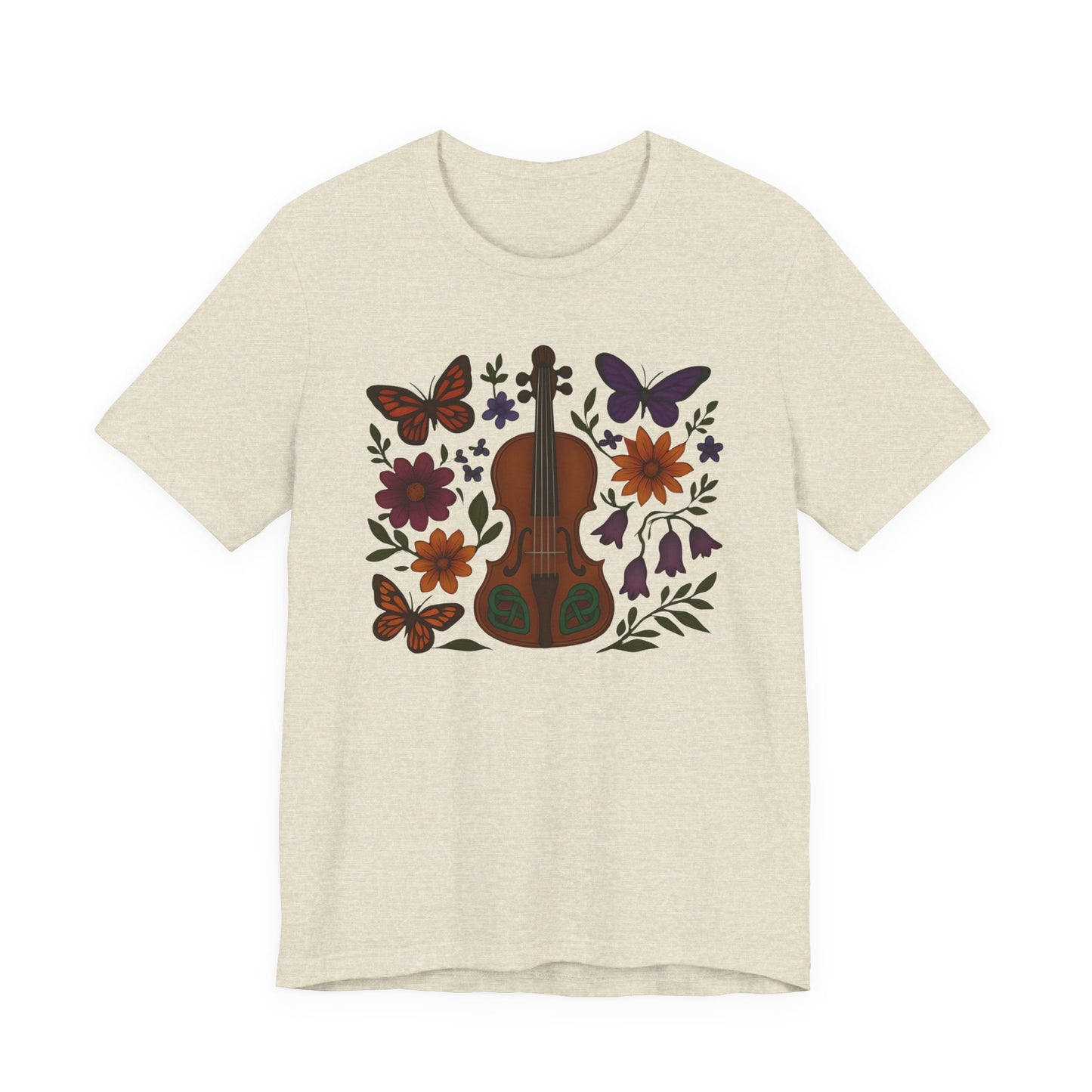 Floral Butterfly Violin Tee - Nature Lover Shirt, Music Gifts, Boho Style Tee, Eco-friendly Fashion, Unisex Short Sleeve Shirt