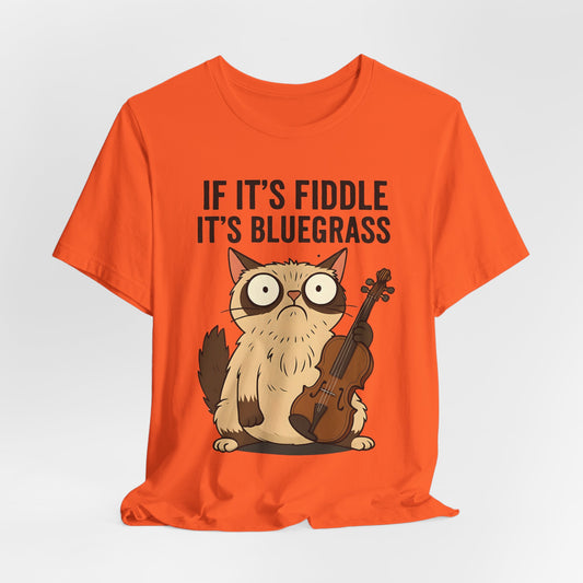 Bluegrass Feline Tee, Funny Cat Shirt, Music Lover Gift, Unisex T-Shirt, Cute Cat Fiddle Top