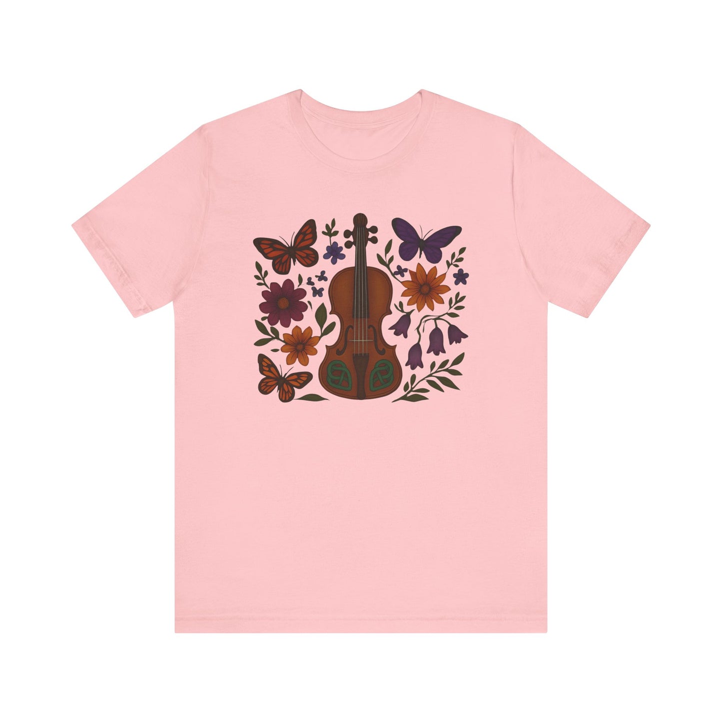 Floral Butterfly Violin Tee - Nature Lover Shirt, Music Gifts, Boho Style Tee, Eco-friendly Fashion, Unisex Short Sleeve Shirt