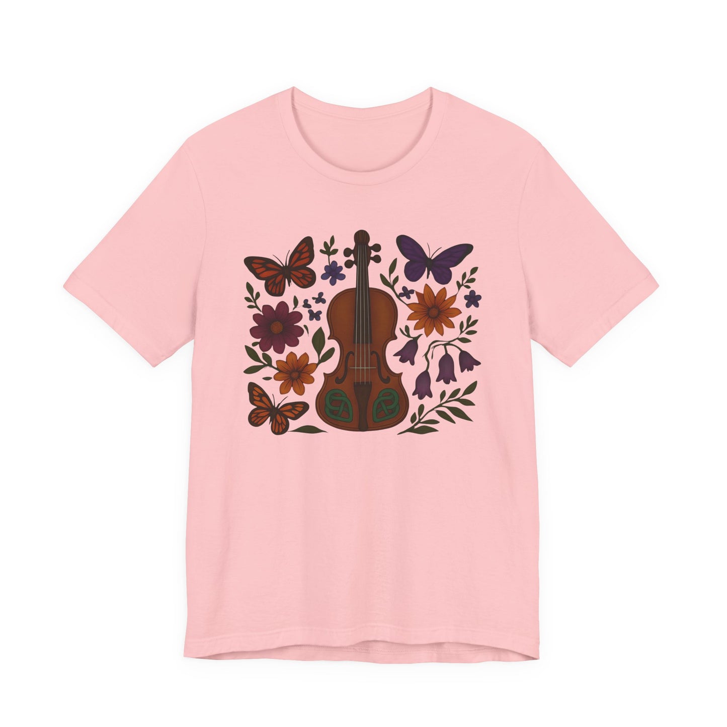 Floral Butterfly Violin Tee - Nature Lover Shirt, Music Gifts, Boho Style Tee, Eco-friendly Fashion, Unisex Short Sleeve Shirt