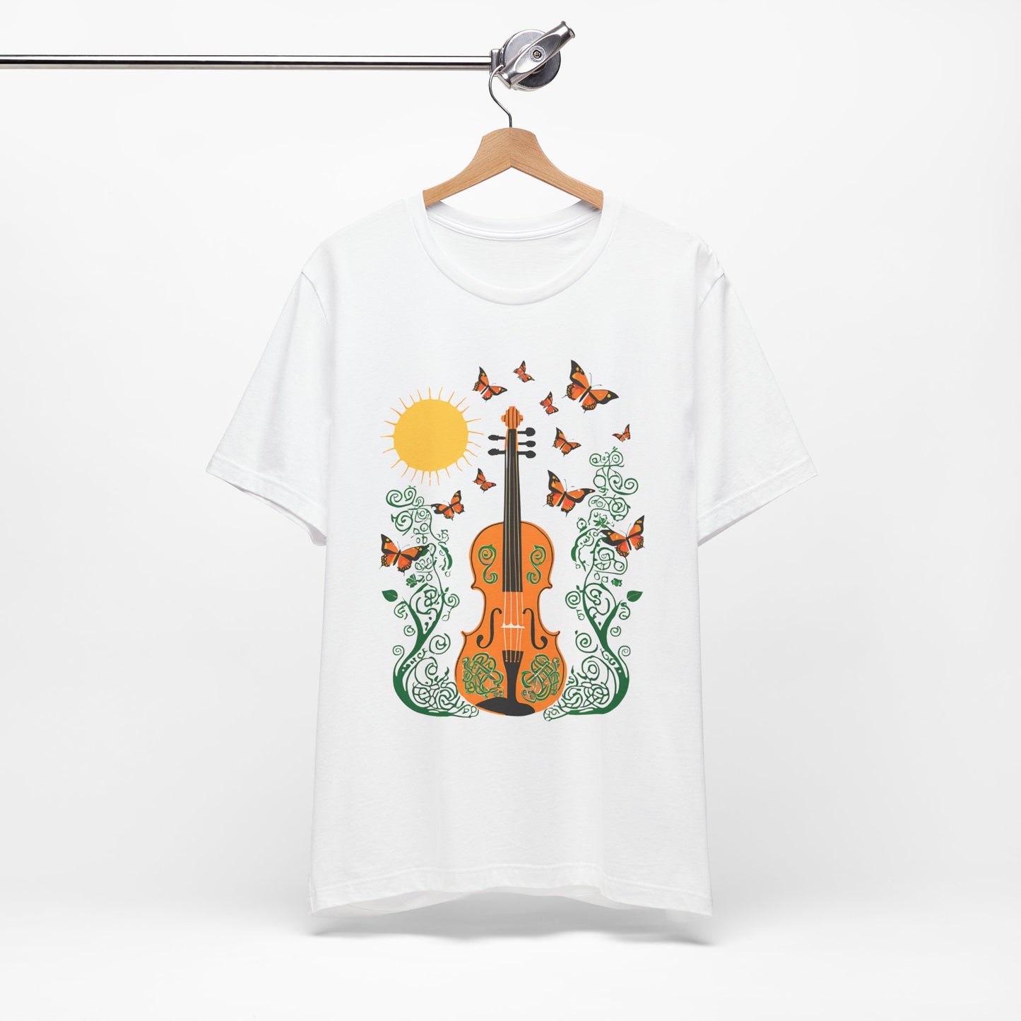 Nature-Inspired Violin Tee, Musical Gift for Music Lovers, Butterfly Graphic Shirt, Spring Outfit, Festival Wear, Unisex Fiddle T-Shirt