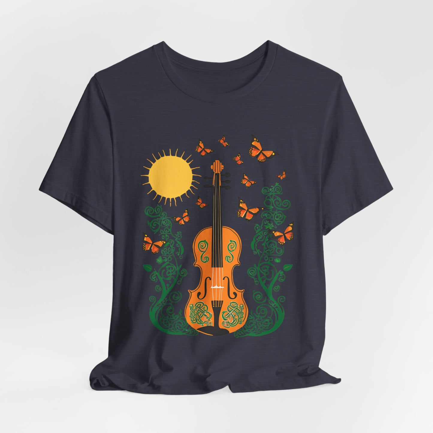 Nature-Inspired Violin Tee, Musical Gift for Music Lovers, Butterfly Graphic Shirt, Spring Outfit, Festival Wear, Unisex Fiddle T-Shirt