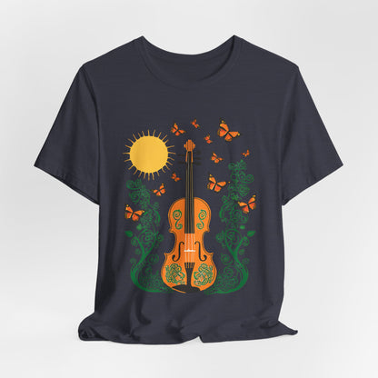 Nature-Inspired Violin Tee, Musical Gift for Music Lovers, Butterfly Graphic Shirt, Spring Outfit, Festival Wear, Unisex Fiddle T-Shirt