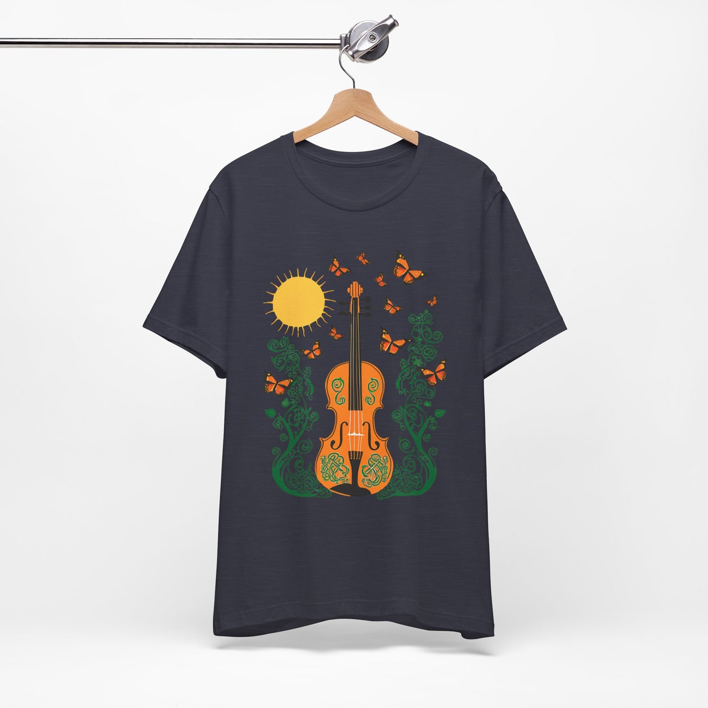 Nature-Inspired Violin Tee, Musical Gift for Music Lovers, Butterfly Graphic Shirt, Spring Outfit, Festival Wear, Unisex Fiddle T-Shirt