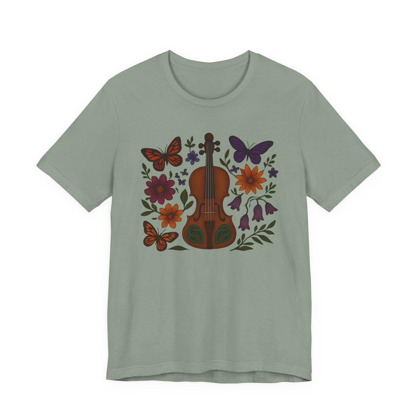 Floral Butterfly Violin Tee - Nature Lover Shirt, Music Gifts, Boho Style Tee, Eco-friendly Fashion, Unisex Short Sleeve Shirt