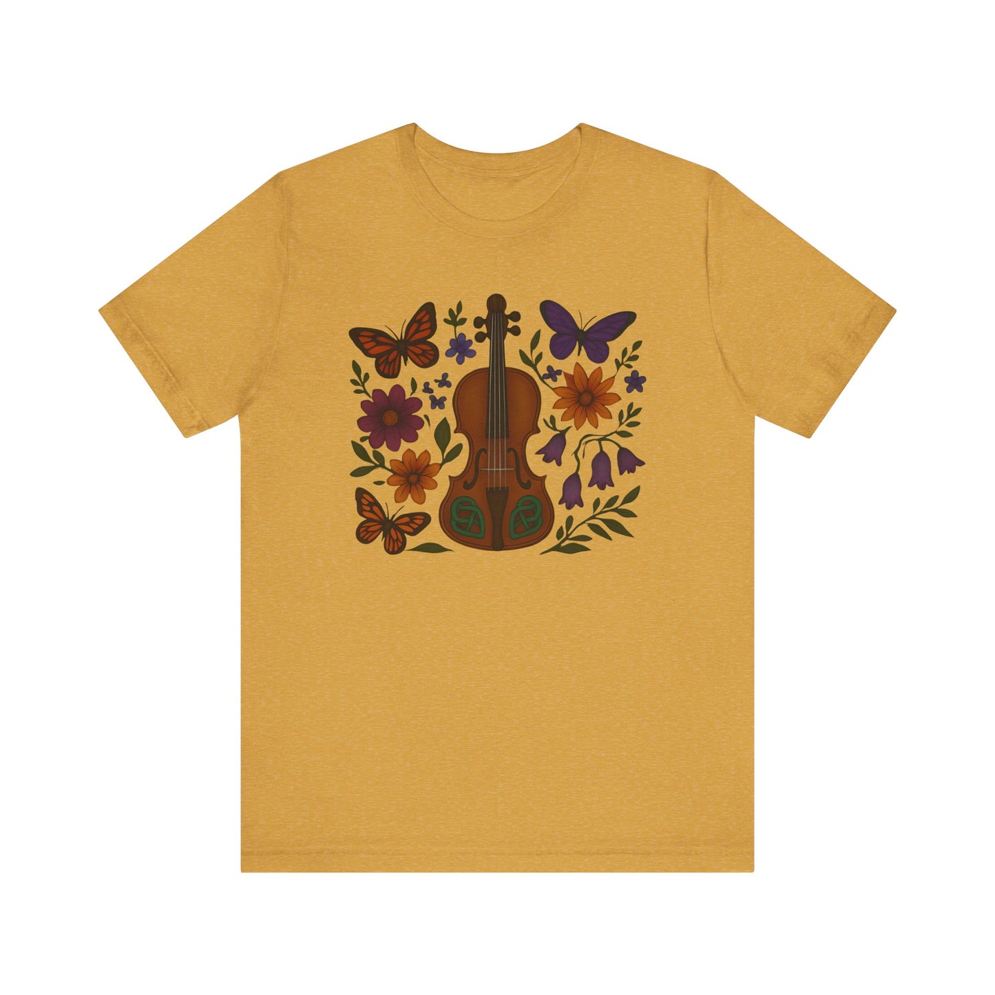 Floral Butterfly Violin Tee - Nature Lover Shirt, Music Gifts, Boho Style Tee, Eco-friendly Fashion, Unisex Short Sleeve Shirt