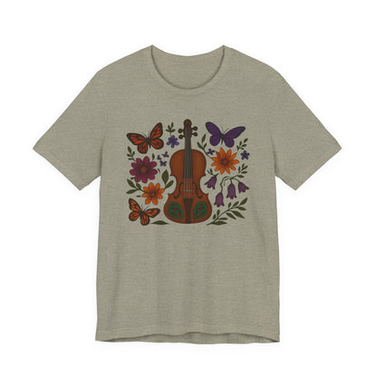 Floral Butterfly Violin Tee - Nature Lover Shirt, Music Gifts, Boho Style Tee, Eco-friendly Fashion, Unisex Short Sleeve Shirt
