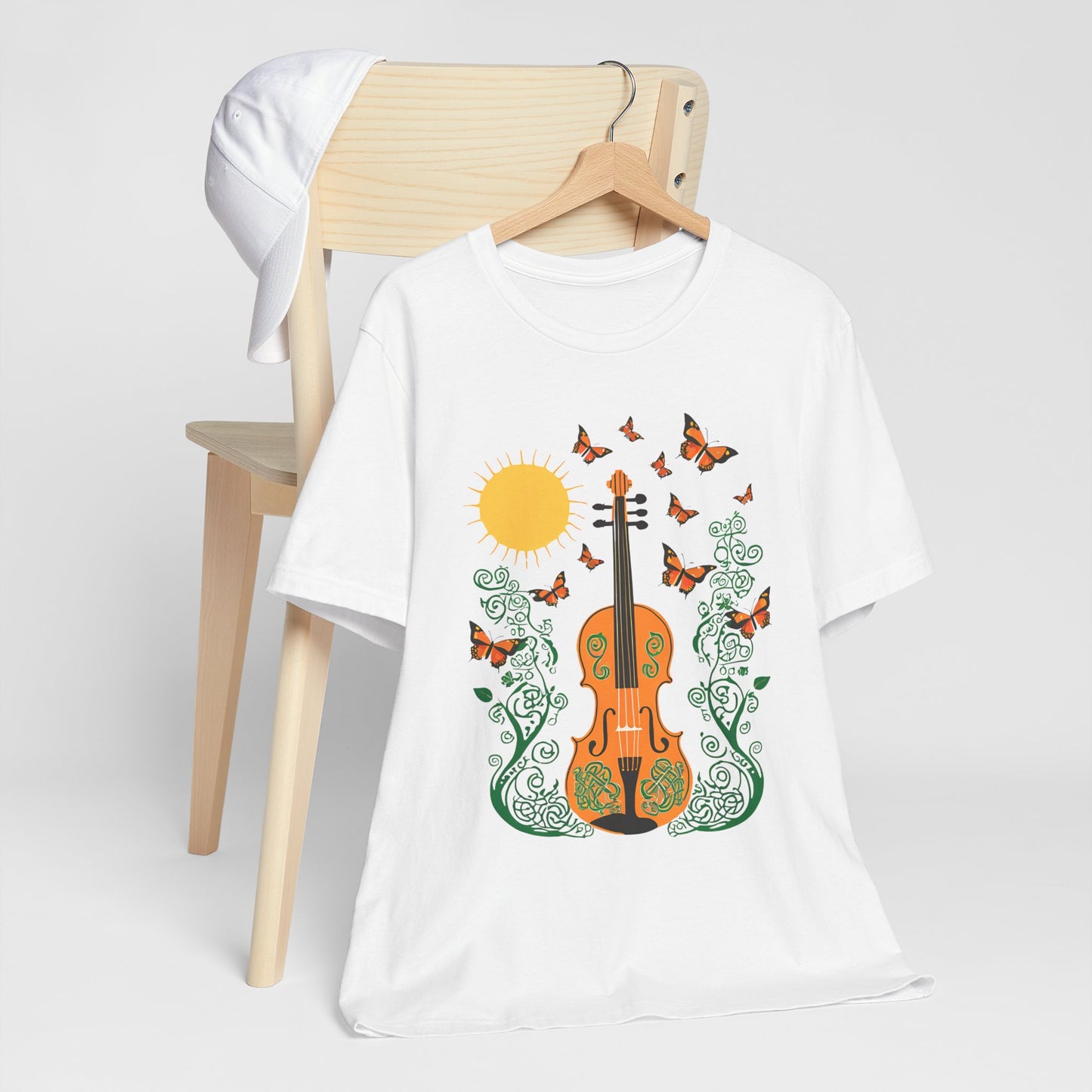 Nature-Inspired Violin Tee, Musical Gift for Music Lovers, Butterfly Graphic Shirt, Spring Outfit, Festival Wear, Unisex Fiddle T-Shirt