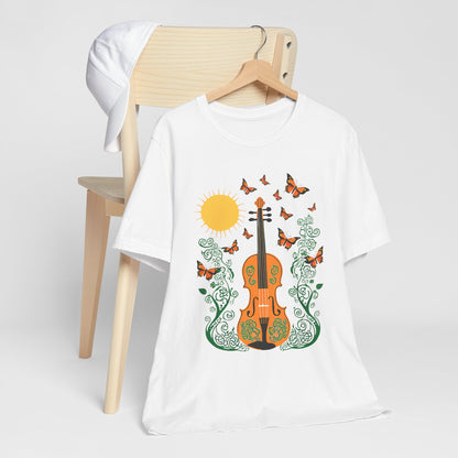 Nature-Inspired Violin Tee, Musical Gift for Music Lovers, Butterfly Graphic Shirt, Spring Outfit, Festival Wear, Unisex Fiddle T-Shirt
