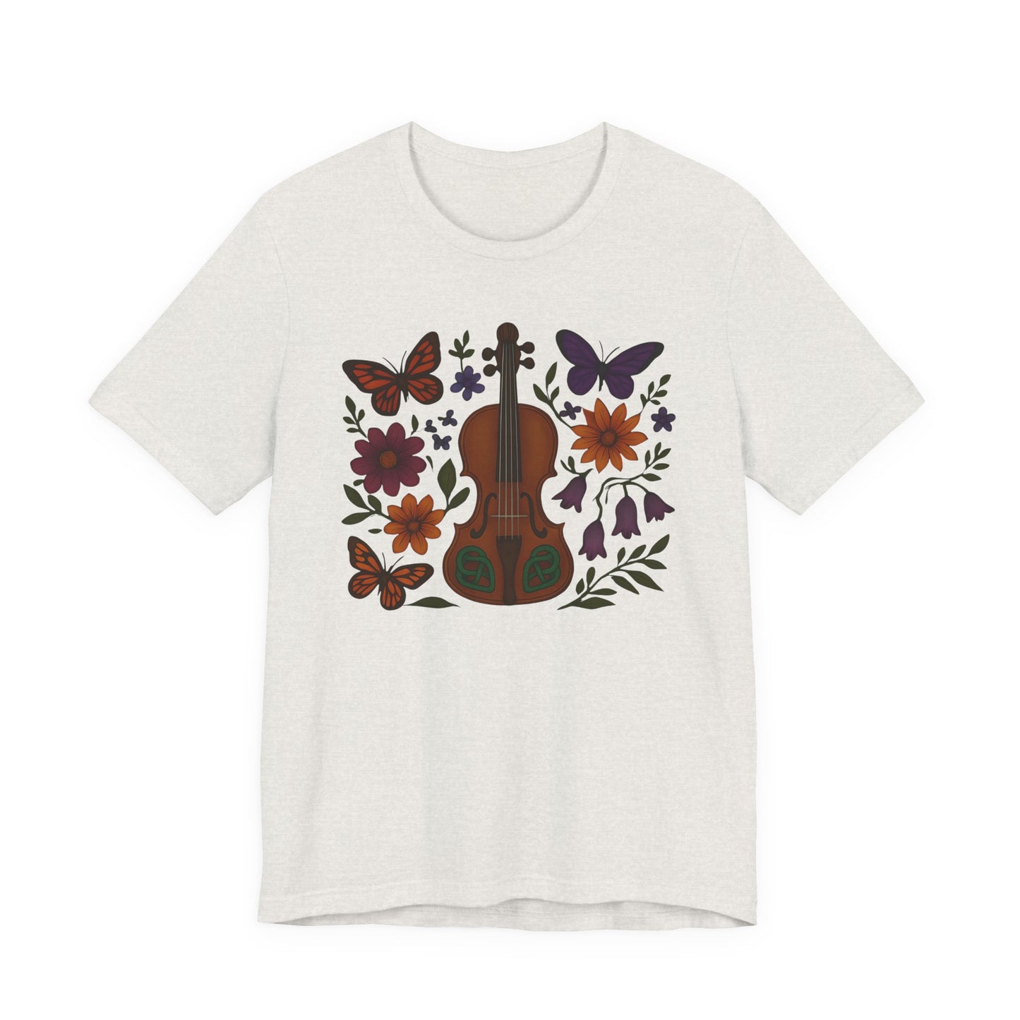 Floral Butterfly Violin Tee - Nature Lover Shirt, Music Gifts, Boho Style Tee, Eco-friendly Fashion, Unisex Short Sleeve Shirt
