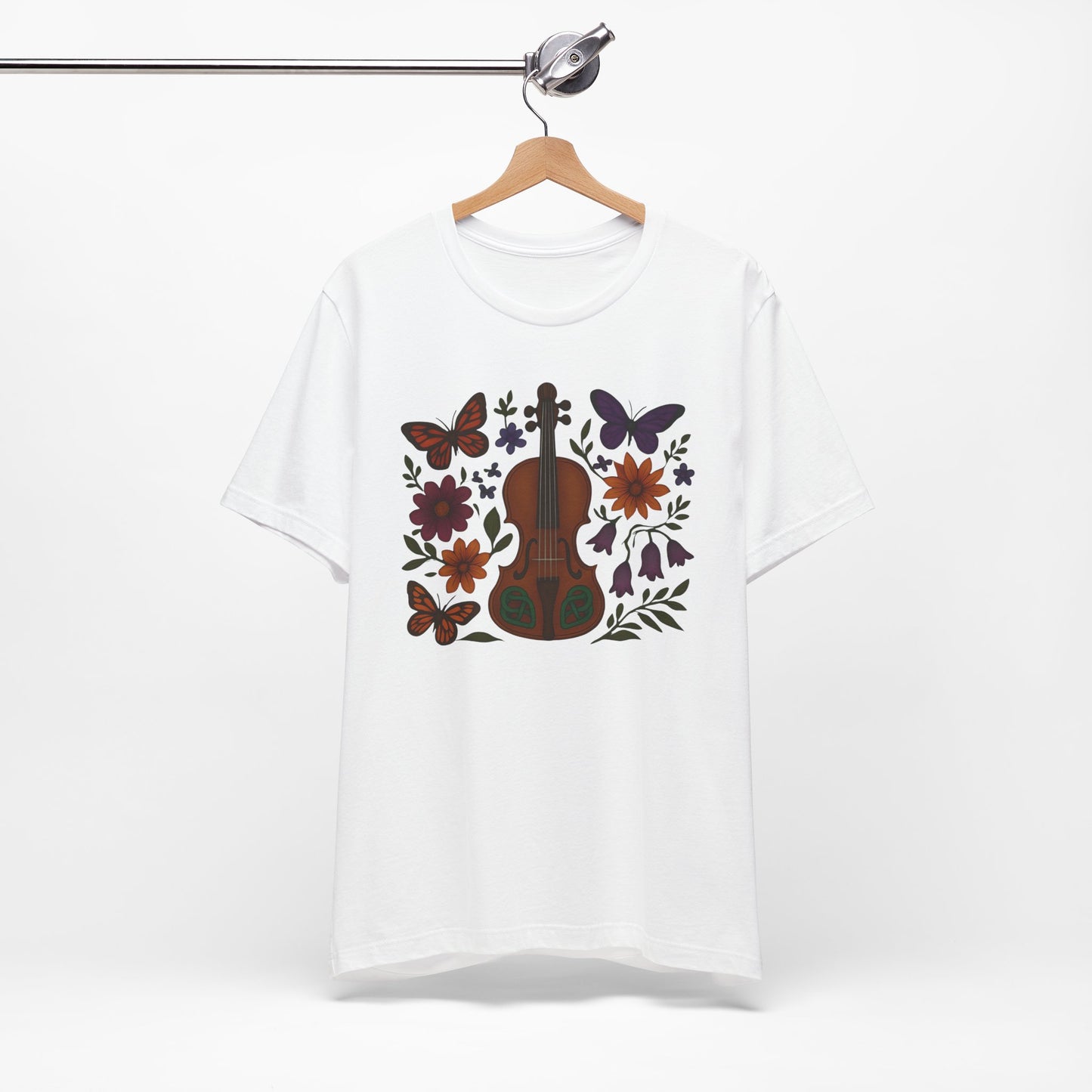 Floral Butterfly Violin Tee - Nature Lover Shirt, Music Gifts, Boho Style Tee, Eco-friendly Fashion, Unisex Short Sleeve Shirt