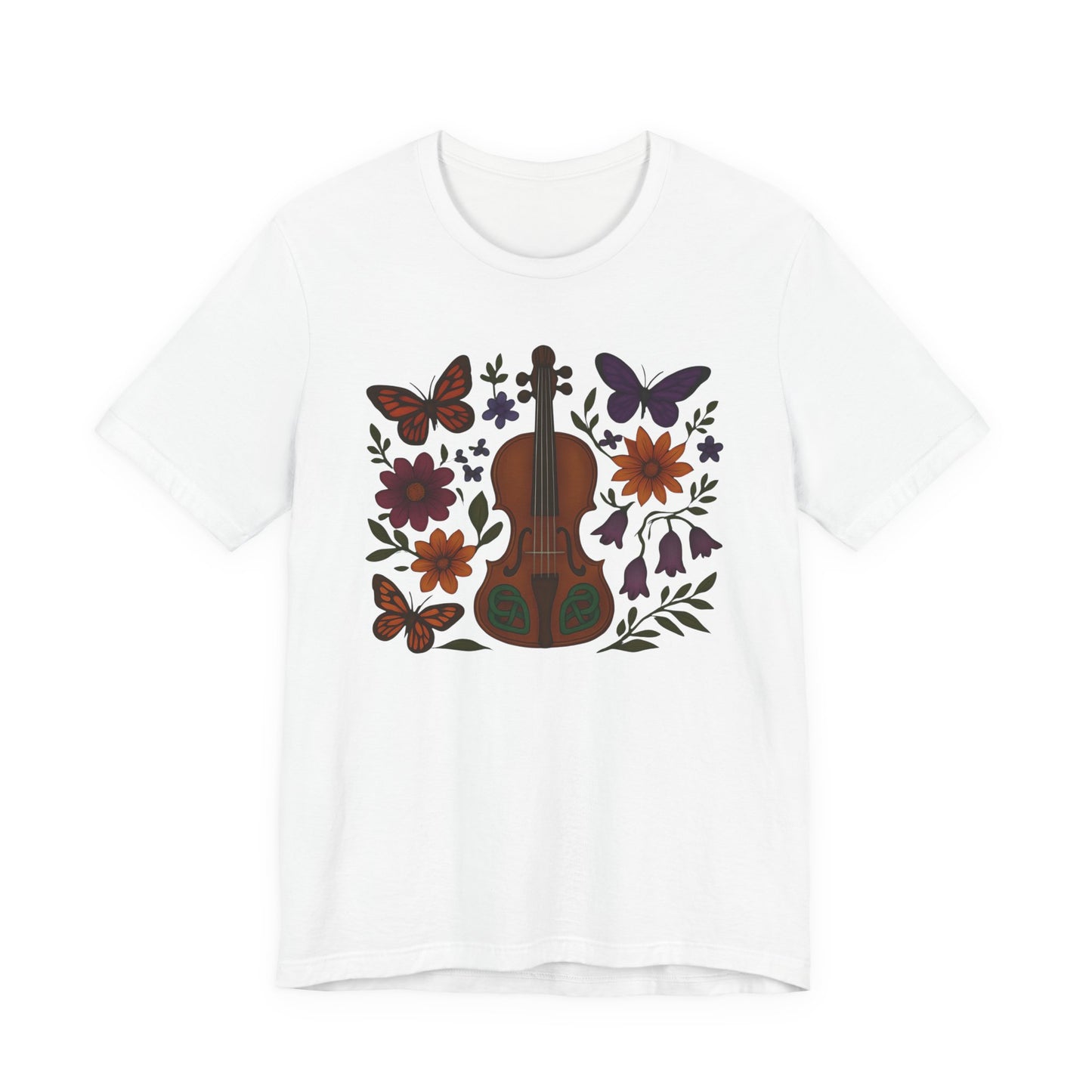 Floral Butterfly Violin Tee - Nature Lover Shirt, Music Gifts, Boho Style Tee, Eco-friendly Fashion, Unisex Short Sleeve Shirt