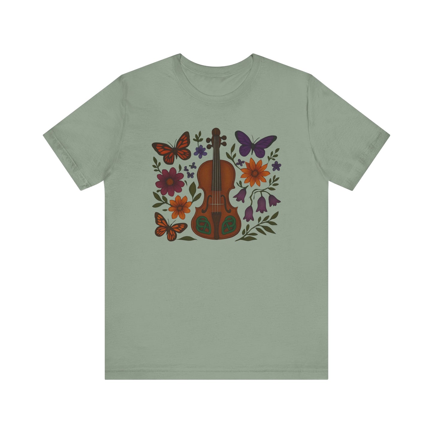 Floral Butterfly Violin Tee - Nature Lover Shirt, Music Gifts, Boho Style Tee, Eco-friendly Fashion, Unisex Short Sleeve Shirt