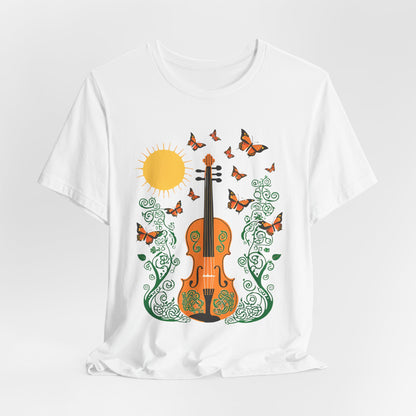 Nature-Inspired Violin Tee, Musical Gift for Music Lovers, Butterfly Graphic Shirt, Spring Outfit, Festival Wear, Unisex Fiddle T-Shirt