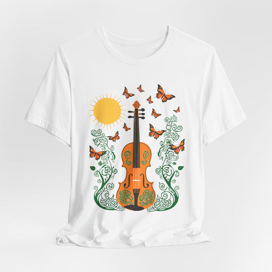 Nature-Inspired Violin Tee, Musical Gift for Music Lovers, Butterfly Graphic Shirt, Spring Outfit, Festival Wear, Unisex Fiddle T-Shirt
