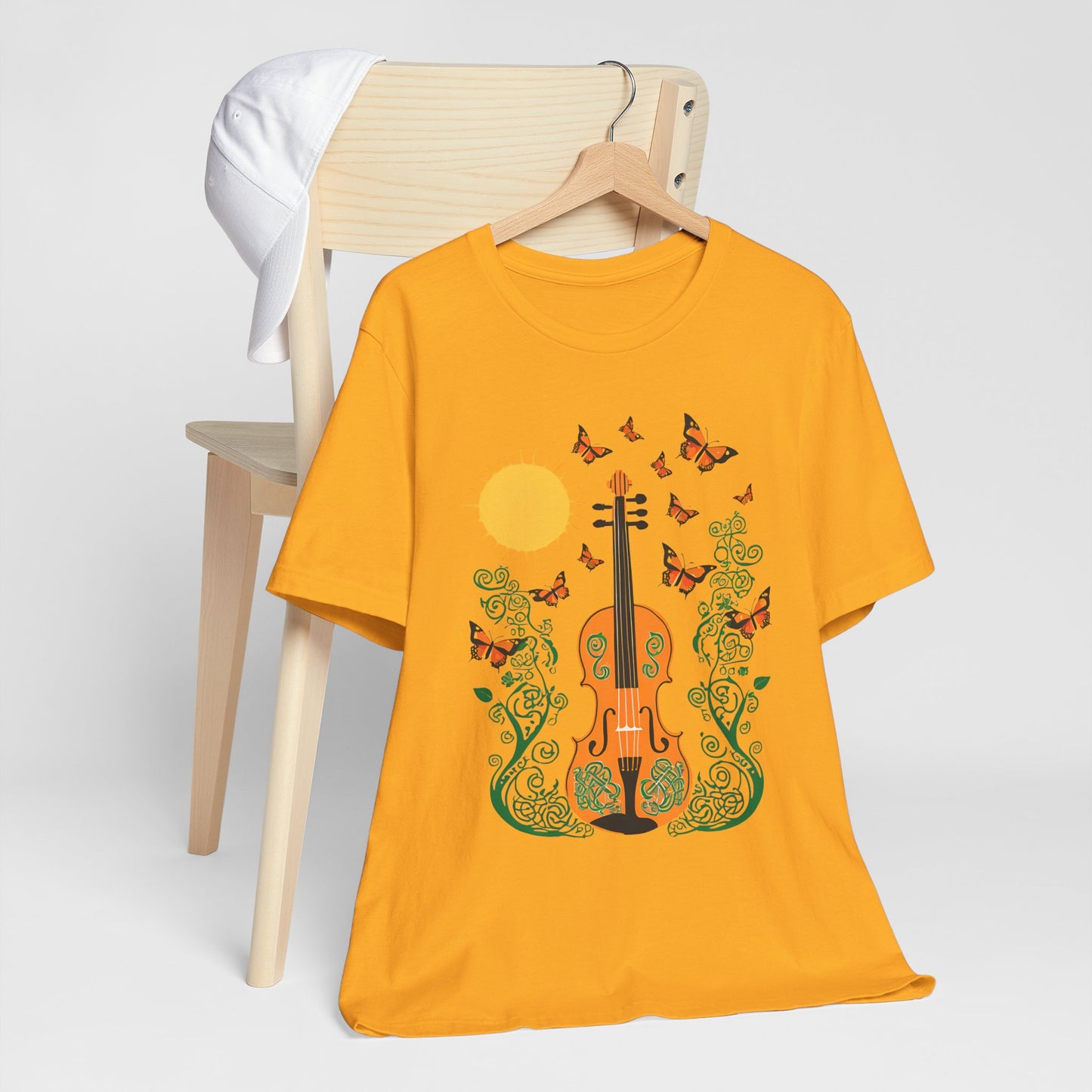 Nature-Inspired Violin Tee, Musical Gift for Music Lovers, Butterfly Graphic Shirt, Spring Outfit, Festival Wear, Unisex Fiddle T-Shirt